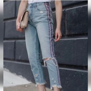 A&F Annie High Rise Red Stripe Girlfriend Jeans 8/29